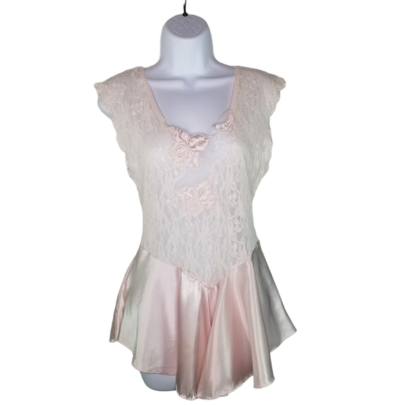 Vtg 80s lace satin fairycore chemise